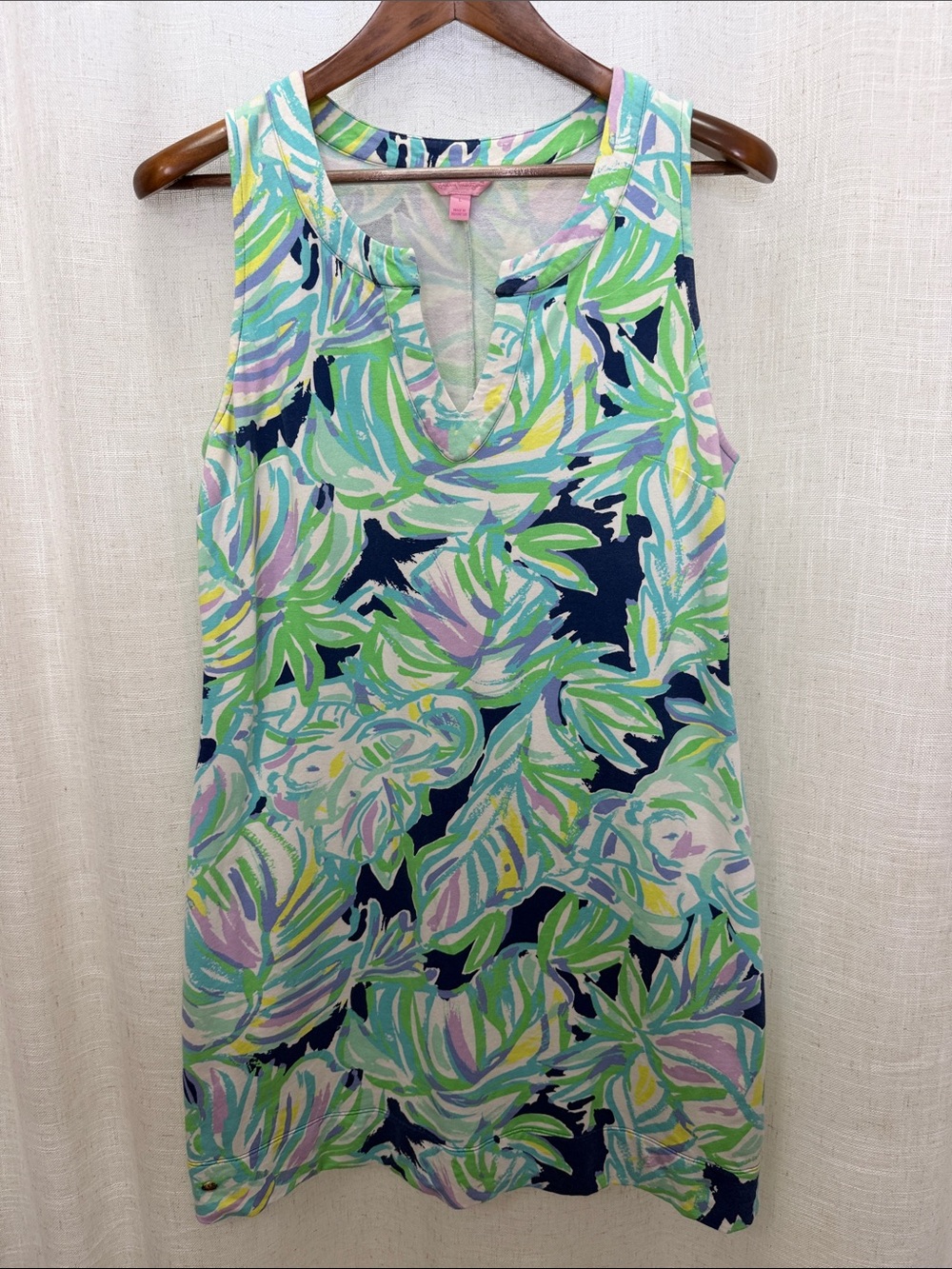 Lilly Pulitzer Tropical Print Sleeveless V-Neck Dress Size Large